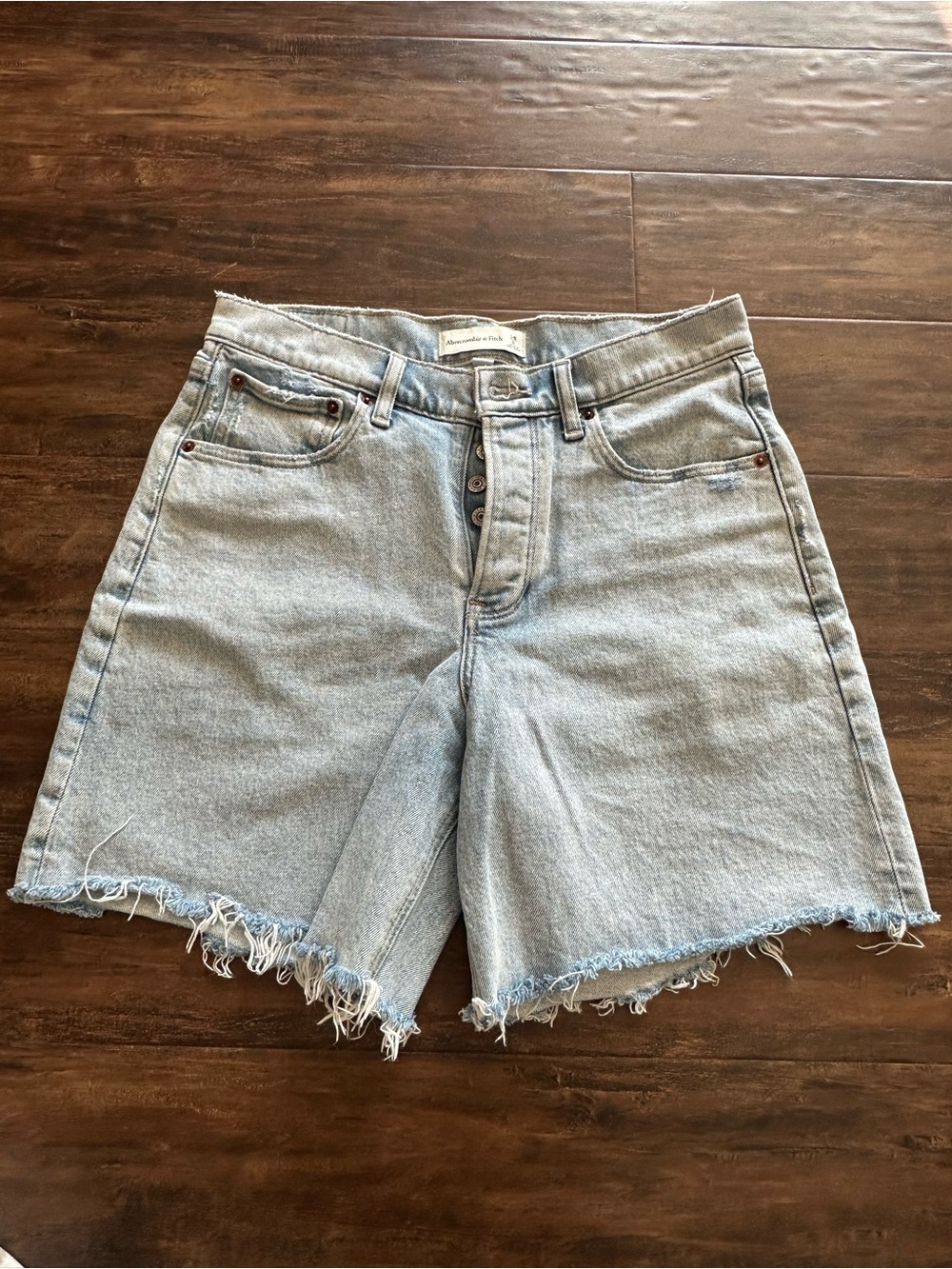 A&F High-Rise Light Wash Denim Shorts